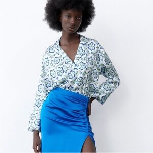 Zara Floral Blue and Green Blouse